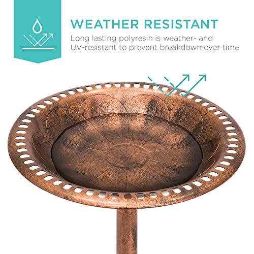 Best Choice Products 28in Pedestal Bird Bath, Vintage Outdoor Resin Accent Decoration w/Fleur-de-Lis Accents - Copper - color: Copper