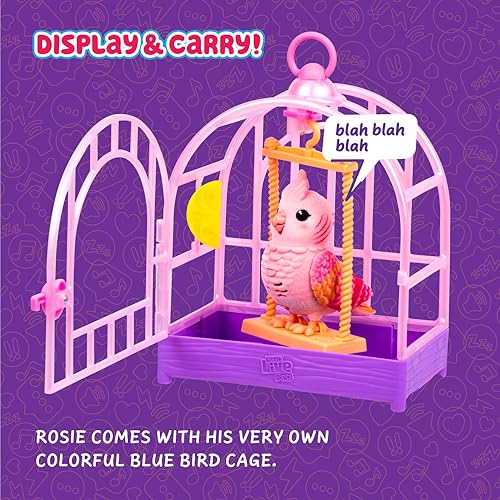 Little Live Pets My Really Real Talking Bird Toy & Cage - Rosie, Interactive Voice Repeating Toy, 20+ Sounds & Reactions, Talking Toys for Kids 5-7 | Interactive voice repeating toy, 20+ sounds & reactions, talking bird toys for kids 5-7 - style: Bird & C