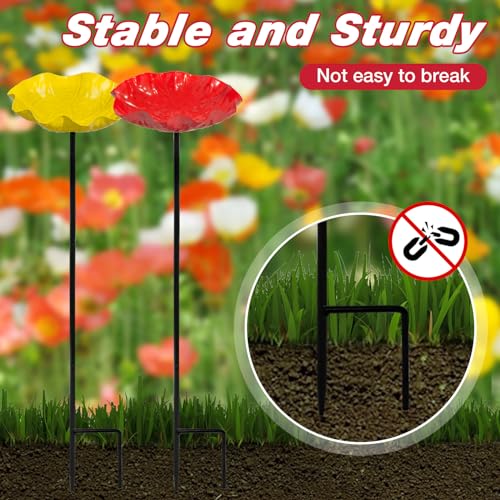 4 PCS Metal Bird Baths for Outdoors, Small Garden Bird Bath & Bird Feeders with Metal Stake, Hummingbird Feeder for Outside Lawn Yard Garden Decor