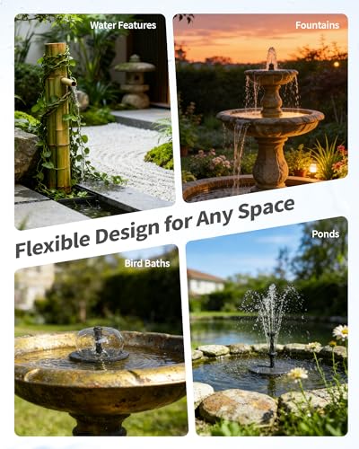 8W Solar Fountain Pump with 3200mAh Battery Backup & LED Lights, Solar Water Fountain Kit with 8 Nozzles & PVC Tubing for Bird Bath, Pond, Fish Tank, Backyard Decor P108DL - size: 8W Fountain with LED Light