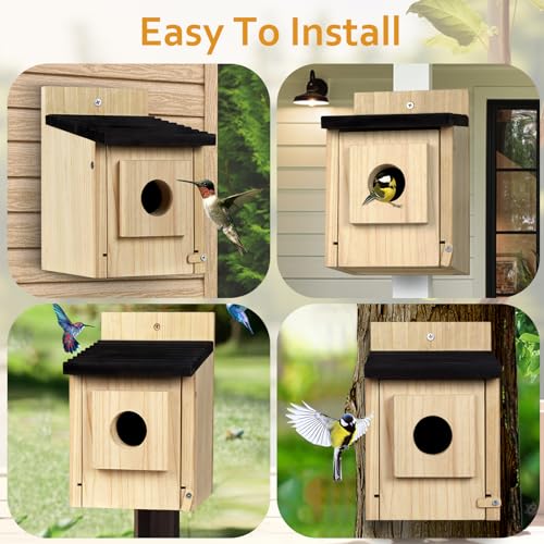 Birdhouse for Outdoors Clearance, Wooden Bluebird House for Outside, Weatherproof Hanging Bird Nesting Box for Finch, Cardinal, Wild Bird Watching (Easy Clean, Ventilated)