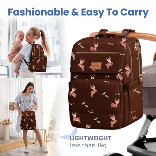 Baby Diaper Bag Backpack - Large Bag for Boys & Girls, Waterproof Diaper Backpack - Travel Diaper Bags w/Changing Pad, Baby Registry Search & Shower Gifts - Essentials Must Haves Newborn Stuff - color: J. Woodland Deer, style: Classic
