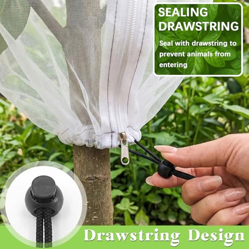 3 PCS Garden Bird Netting Plant Cover for Square Tomato Cage, 59"X15.8"Insect Bird Barrier Tomato Cage Net with Zipper & Drawstring Lawn Staples and Windproof Clips, Netting for Protecting Plant - size: 59INCH