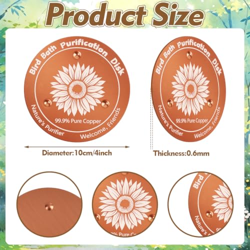 2 Pcs Copper Bird Bath Disc, Solid Copper Disk for Bird Bath, Sunflower Bird Bath Copper Disk, Natural Water Purifier for Outside Bird Bath All-Season - color: Sunflower