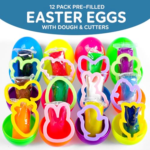 Waybla 12-Pack Prefilled Easter Eggs with Modeling Dough & Easter-Shaped Cutters, Non-Candy Easter Gift Easter Basket Stuffers for Kids
