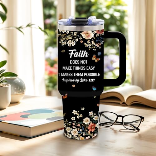 DUUV Faith Tumbler 40oz, Insulated Christian Gift for Women | Inspirational Floral Tumbler Leakproof, Religious Gifts for Women, Spiritual Bible Verse Mug, Mothers Day Ideal Gift, 1 Pack - color: Faith Black