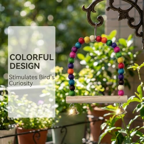Colorful Bird Swing Wooden Parakeet Toys for Cage Small Parrot Perch with Bells Hanging Bird Accessories Daily Exercise Play Item