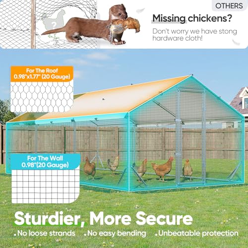 Quictent Large Metal Chicken Coop Run for 30+ Poultry w/Metallic Perch | Side Hardware Cloth & Cover, Advanced Series Outdoor Walk-in Cage Hen Duck Rabbit Dog Pen Yard Farm House, 18x9x6.6FT - color: Metallic, size: 214.5"L x 107.3"W x 78.0"H