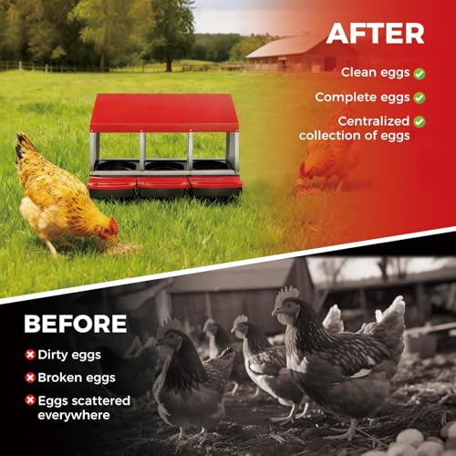 3 Holes Chicken Nesting Boxes for Laying Eggs, Wall-Mounted & Floorstanding Nesting Boxes for Chickens Ducks Geese, for Farm Backyard Chicken Coops, Red - color: Red, size: 3 Holes