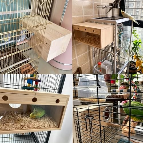 Tfwadmx Parakeet Nesting Box, Transparent Bird Nest Breeding Box, Wood Parrot Nest Box with Perch Bird Cage House for Cockatiel Lovebirds Budgie Canary Finch(S) - color: S