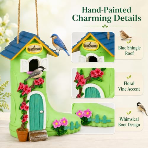 Yinns Birdhouse, Hanging Bird House for Wild Bird Outside Garden Decor,Boot | Outdoor Hanging Wild Birdhouse, Resin Rain Boot Bird House Garden Decor, Offering Nesting Spots for Bluebirds - color: B-Rain Boot