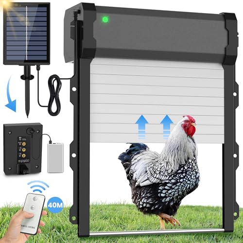 Automatic Chicken Coop Door with Timer & Light Sensor, 4 Modes Automatic chicken door with Remote Control & Anti-pinch Function, Solar Chicken Coop door with External Power Supply Connection, Outdoor