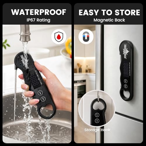 0.3s Fast Read Meat Thermometer – USB-C Rechargeable,Black | Digital instant read for BBQ, baking, and candy –no batteries needed - color: Black