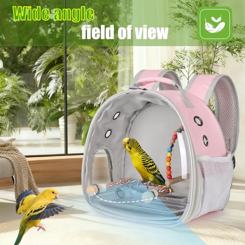 Portable Parrot Travel Cage Carrier with Small Swing Toy&Cage Colorful Toys Set Small Bird Parakeet Bag with Standing Perch Bird Carry Transport Bag (Pink, Backpack/Swing) - color: Pink, size: Backpack/swing