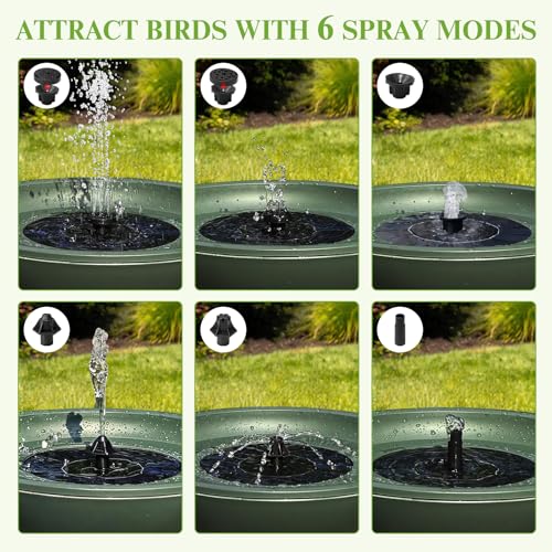Solar Bird Bath with Fountain,12.4" Dark Green Birdbath for Outdoors,Tool-Free 10s Assembly,6 Spray Nozzles,Lightweight Plastic Water Feature for Garden Decor,Patio Gitf,Hummingbirds