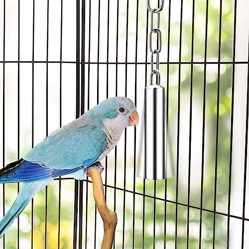 Wontee Stainless Steel Bell Toy Bird Cage Hanging Bite Toy for Parrot Parakeet Budgie Cockatiel Conure African Greys (2 PCS-S) - size: 2 PCS-S