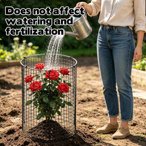 45 Pcs Large Wire Plant Protector from Animals, 15 Pack 24" H X 12" Dia Metal Plant Cage Chicken Wire Cloche with Ground Stakes and Nylon Tie to Keep Animals Out, Garden Protection Bunny Barricade - size: 15 Pack 24'' x 12''