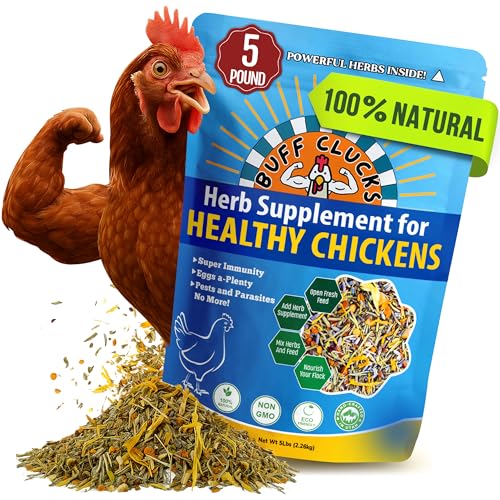 Buff Clucks Herbs Supplement for Chicken Food Natural Poultry Feed, 5 lb | Healthy Chick Snacks for Daily Wellness Feather Quality Egg Production Plant Based Chicken Herbs for Feed Treats for Chickens - size: 5 Pound (Pack of 1)