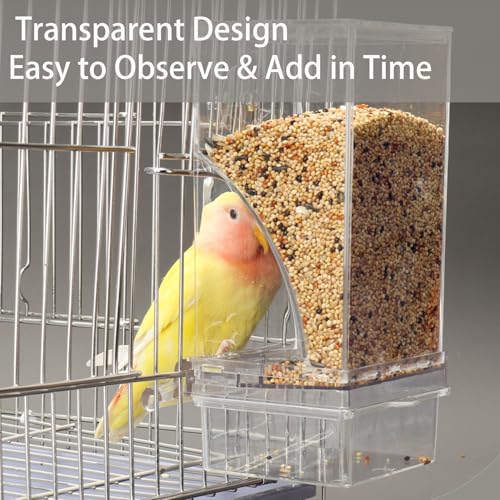 No Mess Bird Feeder for Cage Automatic No-Spill Transparent | Acrylic Transparent Parakeet Cage Accessories Bird Feeder and Waterer in Cage for Small and Medium Cockatiel Finche Lovebird - color: Transparency + Transparency