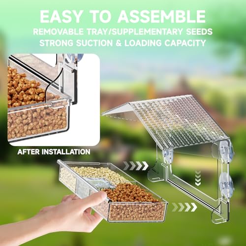 Acrylic Window Bird Feeders with Strong Suction Cups for Cats,Kid and Birds Lovers Gifts,Clear Bird Feeder for Window Viewing,Large Window Mount Birdfeeder,Birds House for Outdoors,Balcony