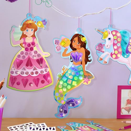 Imagimake Mirror Mosaic - Princess & Unicorn, 10 Templates, 950+ Stickers | Mess-Free Craft Activity, Screen-Free Creative Play, DIY Art Kit for Kids, Birthday Gift for Girls Ages 3,4,5,6,7 Years Old - style: 1. Princess & Unicorn