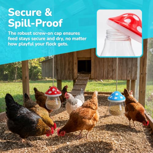 Hanging Chicken Peck Toy，2-Piece Mushroom-Shaped Chicken Enrichment Toys Boredom Busters，Slow-Feed Chicken Toys for Coop-Red & Green (Red & Blue) - color: Red & Blue