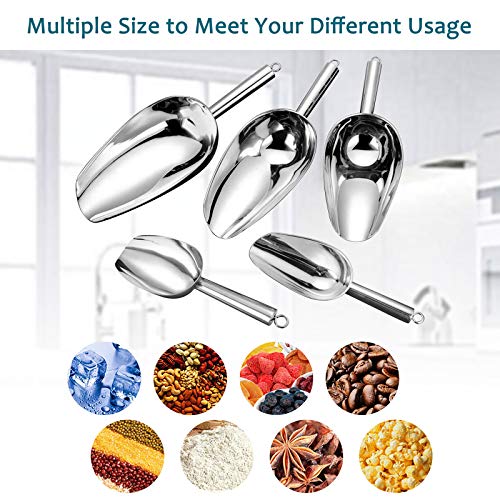 E-far 6 Ounce Ice Scoop Set of 2, Small Stainless Steel Scoops for Ice Cube/Candy/Flour/Sugar, Metal Utility Scoops for Canisters, Baking, Kitchen Pantry, Rust Free & Dishwasher Safe - color: Silver