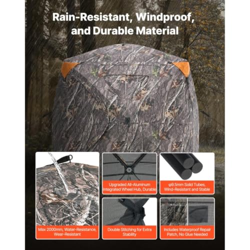 Pop-Up Ground Hunting Shelter Tent, 270° One-Way See Through Spacious Shelter with Silent Zipper Door and Carrying Bag, Waterproof Fabric, Suitable for Deer, Turkey Woodland Hunting