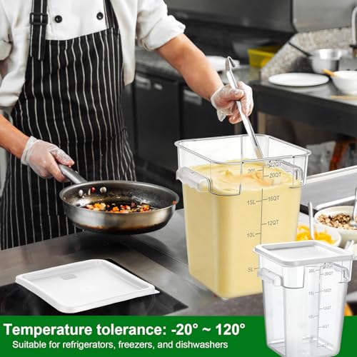 FoldTier 2 Pieces Square Food Storage Containers Polycarbonate Clear food Container with Lid Commercial Storage with Graduations for Commercial Kitchen Dough Marinating Meat(White,22 Qt) - color: White, size: 22 Qt