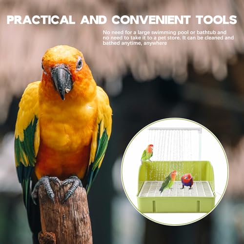 Automatic Bird Bath, Parrots Bath Shower with USB Pump with Regulating Water Valve, Parrot Bathtub , Large Bird Fountain, Filter Sponges & Circulating Water, for African Grey, Cockatiel, Conure(Green)