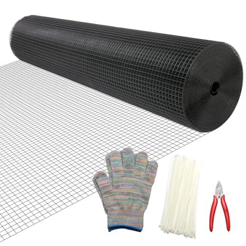 Black Hardware Cloth 1/2in 48inx100ft, Chicken Wire Fencing, PVC Coated Metal Welded Wire Mesh Roll, for Rabbit Snake Groundhog Gopher Netting Cage Vegetable Garden Fence Animal Barrier - color: Black, size: 1/2in 48in×100ft