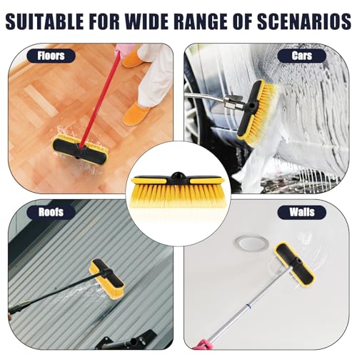 Car Wash Brush, 10'' Soft Bristle Scrub Rv Brush Head for Washing Exterior | Outdoor Broom and Truck Brush for Cleaning Window, Wall, House Floor, Deck, Patio, Boat, Vehicles