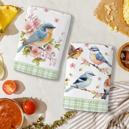 Bird Kitchen Towels, Floral Spring Kitchen Bathroom Dish Towels, 2-Pack, 18x26 Inch, Multicolor, Polyester - color: Floral Bird-2