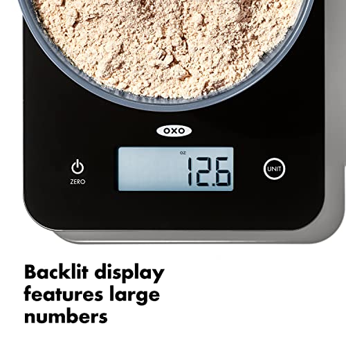 OXO Good Grips 11lb/5kg Everyday Glass Food Scale, Gram Scale for Meal Prep