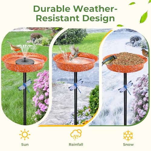 Freestanding Birdbath for Outside 25'' Height Outdoor Pedestal Birdbath & Bird Feeder Rust-Proof Tall Bird Bath for Outdoor Garden Patio Backyard Lawn Gift for Bird Lover (Orange) - color: Orange
