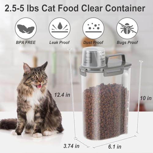 Dog Cat Food Storage Container with Cup (Dark Olive, 2.5L (2 pack)) | Pet Food Pourable Container Airtight with Large Spout, BPA-Free Plastic Food Dispenser for Pet Food, Bird Seed, Rice, Flour - color: Dark Olive, size: 2.5L (2 pack)