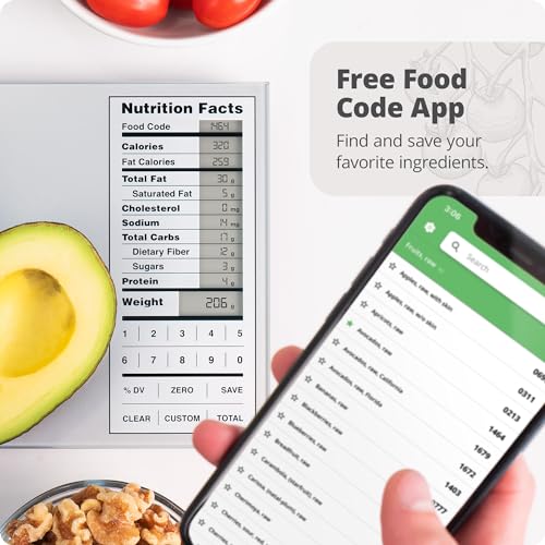 Greater Goods Perfect Portions Nutrition Food Scale for Carb Counting, Grey | Plan meals & size every portion with instant nutrition facts on 2,000 foods, custom recipe codes, daily totals, 11lb capacity