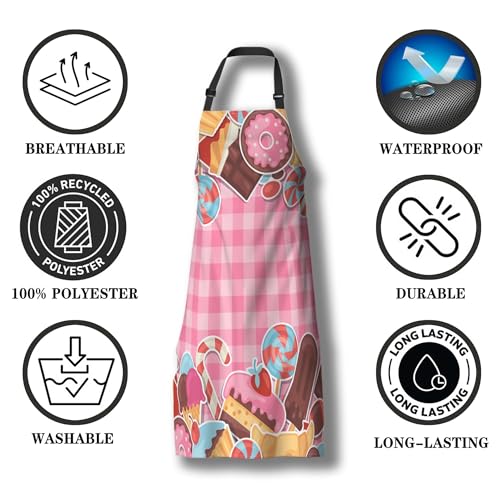 Funny Aprons for Adults Women Colorful Candy Sweets and Cakes Apron Women for Kitchen Cooking Restaurant BBQ Painting Crafting Gardening 27” (W) x 31” (H), Waterproof Aprons - color: Sweets and Cakes