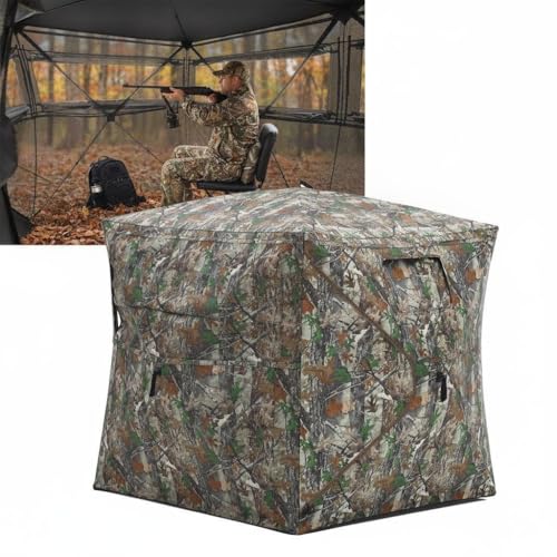 OUTLANE Hunting Blind 270° See-Through Panels, Pop Up Ground Blind for Deer Turkey, Portable Quick Setup with Carry Bag - size: 59x59x65.75 Inch