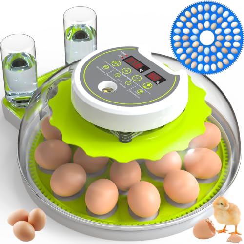18/60 Egg Incubator with Humidity Display, Incubators for Hatching Eggs, Egg Candler, Automatic Egg Turner, Poultry Egg Incubator for Hatching Chicken Duck Goose Bird Quails- Green 2 Egg Trays - color: Green