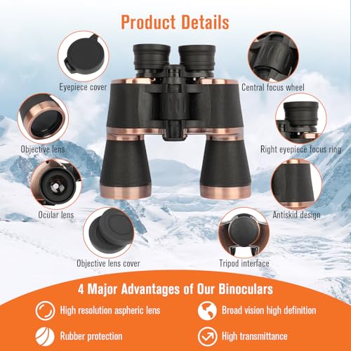 20x50 Binoculars for Adults, Binoculars HD High Powered Professionalfor Bird Watching Travel Stargazing Concerts Outdoor Sports-BAK4 Prism FMC Lens,Waterproof, Fogproof with Phone Adapter