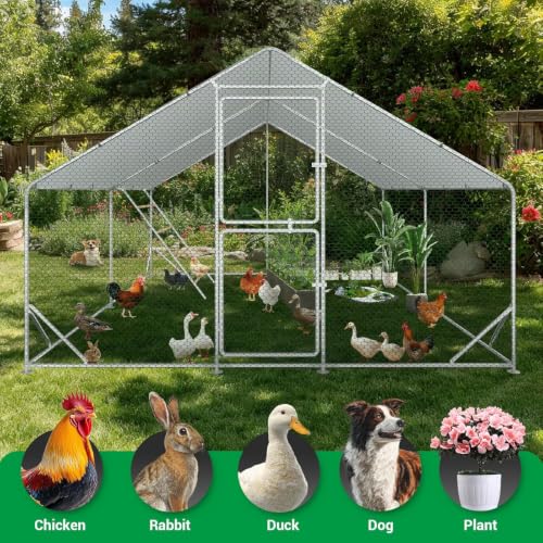 ACEPIC 10x13x6.5ft Metal Chicken Coop with Roosting Perch & Security Lock | Walk-in Poultry Cage with Waterproof & UV Resistant PE Top, Predator-Proof Hen Run - size: 118.11"L x 157.48"W x 78.74"H