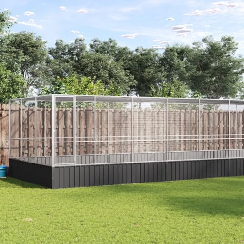 Outdoor Bird Aviary with Extension, 366.9"x120.9"x83.5" Galvanized Steel Parrot Cage, Walk-in Poultry Pen for Chickens, Ducks and Small Animals, Silver - color: Silver-G