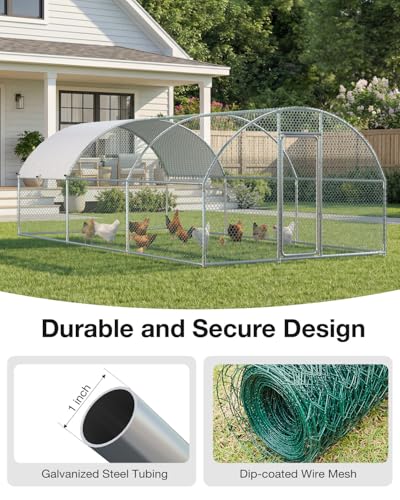 Esright Metal Chicken Coop Run, 20x10 Ft, Dome Roof | Rust-Resistant Galvanized Steel Tube with Wire Mesh, 420D Oxford Fabric Waterproof Cover - size: 234.0"L x 120.0"W x 76.8"H