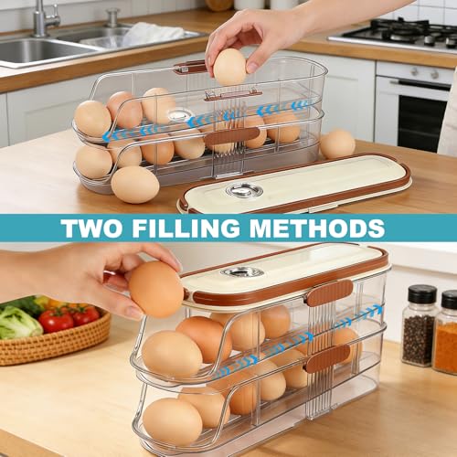 Egg Holder For Fridge, Container for Refrigerator, Single Column | With Lid And Handle, BPA-Free Detachable Tray, Timer Tracker, Automatic Rolling for Kitchen, Outdoor - color: Single Column