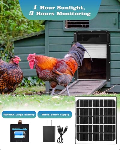 Automatic Chicken Coop Door with HD Camera, Solar Powered, WiFi Enabled, APP-Based Monitoring, Remote Control and Timer, with Anti-Trap Sensor and Alarm Drive(Black)