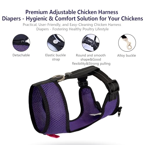 Chicken Harness Hen Size with 5.5ft Matching Leash – Adjustable, Resilient, Comfortable, Breathable, Large Size, Suitable for Chicken Weighing About 6.6 Pound,Purple - color: Purple, size: Large
