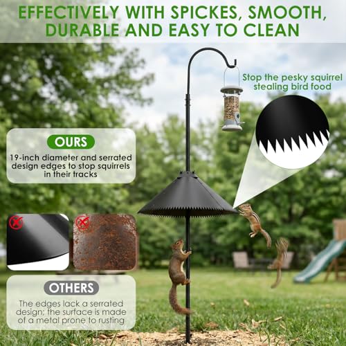 Metal Squirrel Baffle for Bird Feeder Pole – Heavy Duty Adjustable Squirrel Guard with Spikes, Fits 4x4 Post & Shepherd’s Hook, Outdoor Raccoon & Squirrel Deterrent for Tree Trunk (19 Inch)