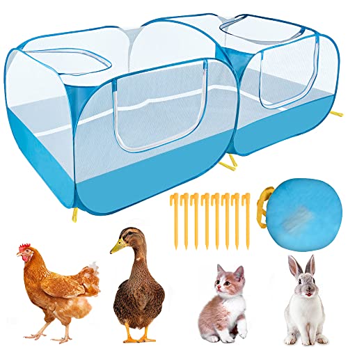 Lukovee Small Animals Playpen, Foldable Pet Playpen, 73"x36"x25" | Escape-Proof Detachable Bottom, 4 Zipper Doors, Breathable, Pen for Puppy Chicken Duck Kitten Rabbits Run Outdoor Yard , Blue - color: Blue - with Escape-proof Bottom