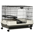 PawHut 26" Small Animal Cage with Wheels, 2-Level Portable Bunny Cage, Chinchilla Ferret Cage with Removable Tray, Platform and Ramp | Portable Chinchilla Ferret Cage, Platform, Ramp - size: 31.5"L x 20.8"W x 26.0"H